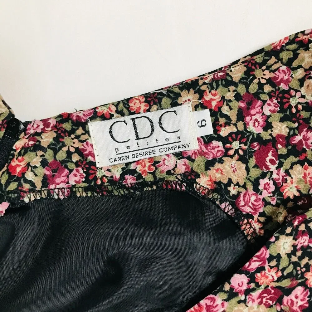 CDC Women's 6 Mini Dress Black Red Floral Layered Tiered V-Neck Tank Sheath CJ18